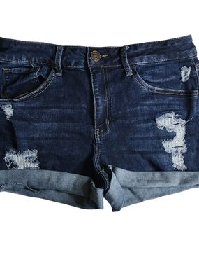 SO Juniors High Rise Denim Shorts Size 13 Distressed Cuffed Stretch Jean Shorts